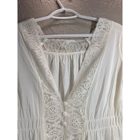 Miss Elaine Semi Sheer Ivory‎ Lace Trim Robe Peignoir Lingerie Nightgown Vintage - Picture 4 of 10